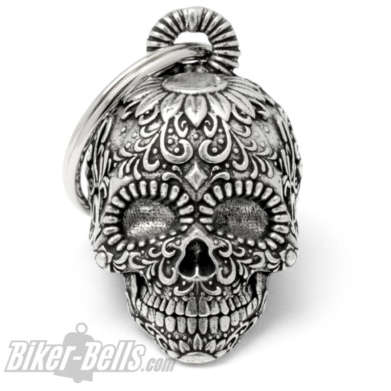 3D Skull Biker-Bell Decorated With Flowers Mexican Candy Skull Ride Bell